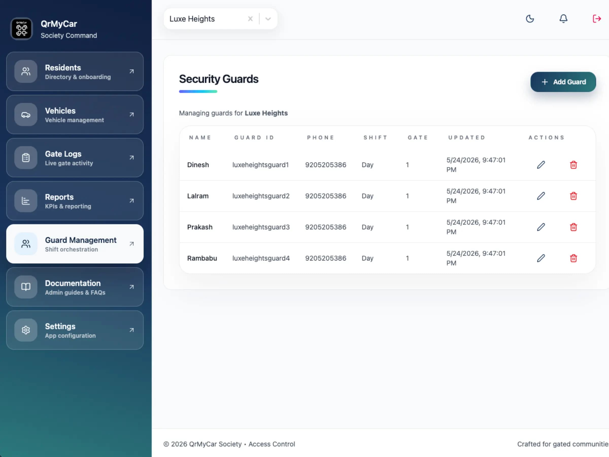 Screenshot: Guard App Interface
