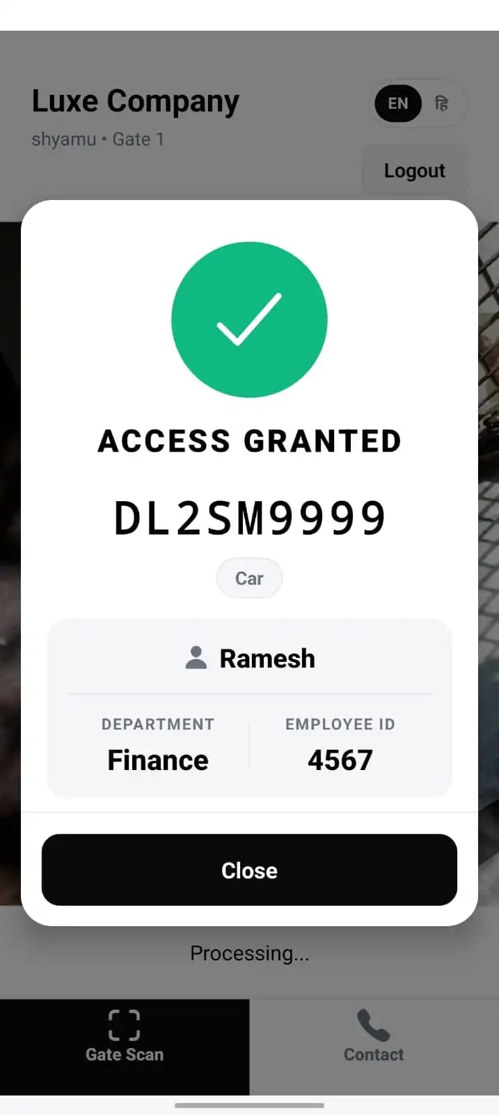 Corporate QR sticker scan flow when scanner is security guard